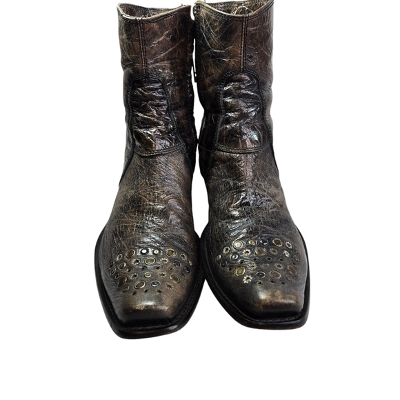 Donald Pliner western couture croc embossed leather studded ankle boots main image 7
